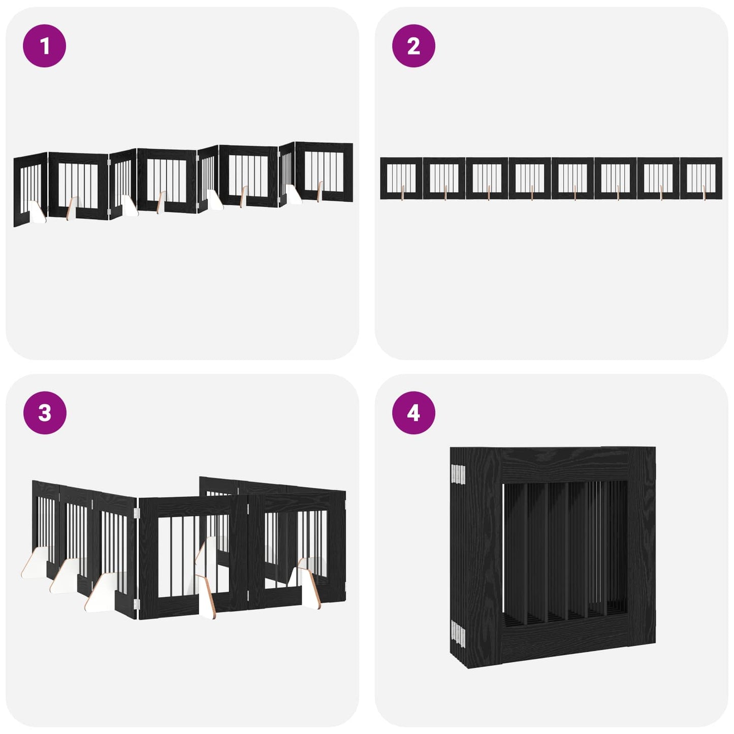 Foldable Dog Gate with Stands 8 pcs Black Oak 60 cm