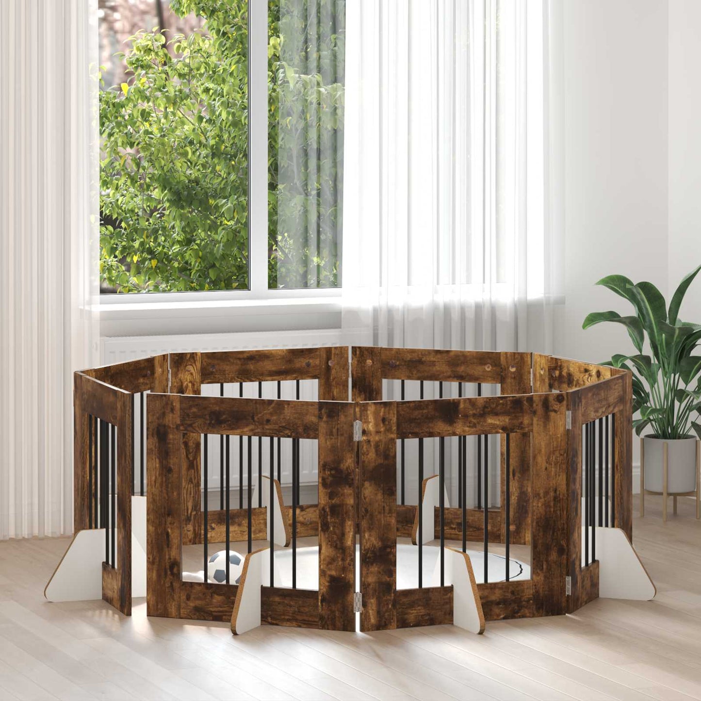 Foldable Dog Gate with Stands 8 pcs Smoked Oak 60 cm