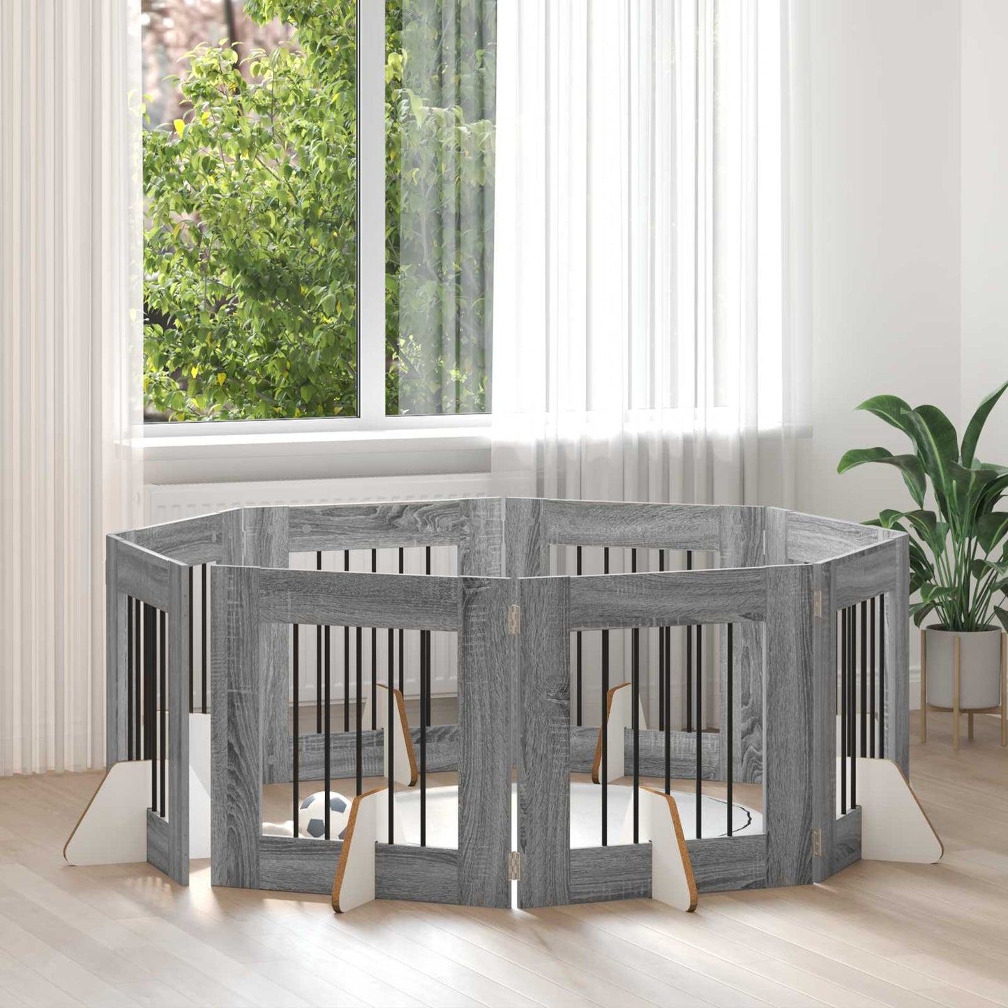 Dog Gate with Stands 8 pcs Grey Sonoma 60 x 60 cm