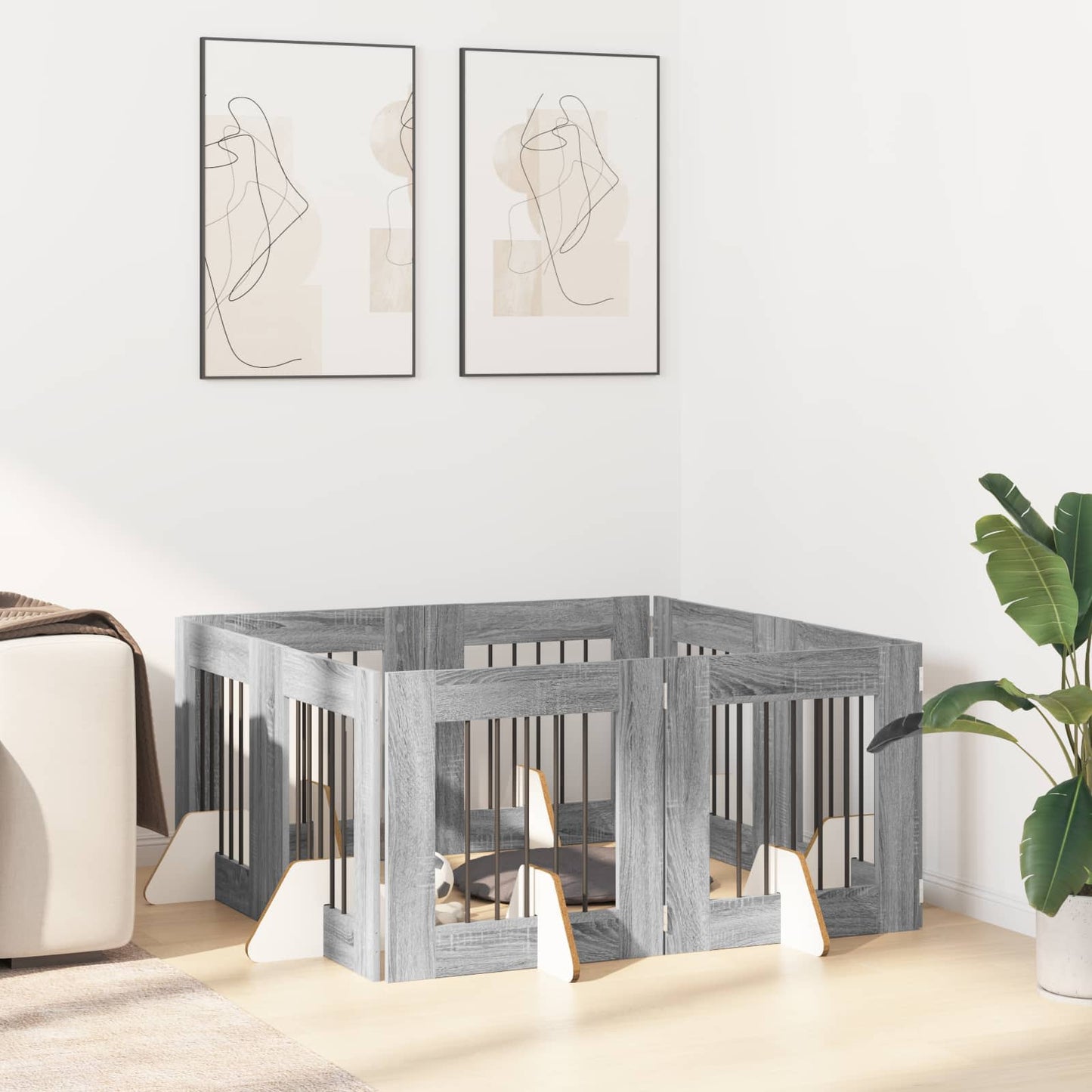 Dog Gate with Stands 8 pcs Grey Sonoma 60 x 60 cm