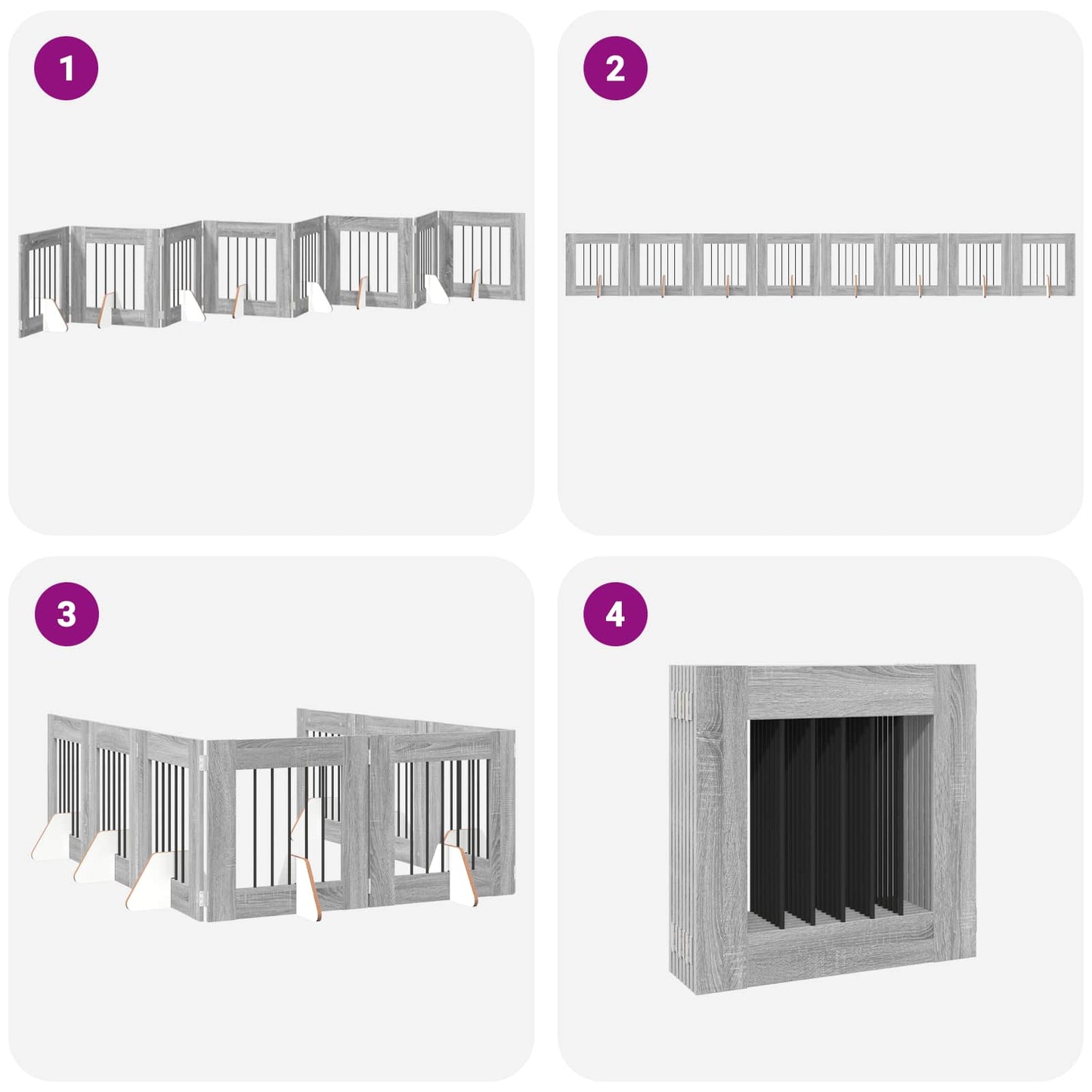 Foldable Dog Gate with Stands 8 pcs Grey Sonoma 60 cm
