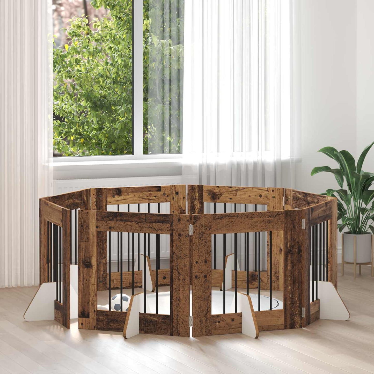 Dog Gate with Stands 8 pcs Old Wood 60 x 60 cm Engineered Wood