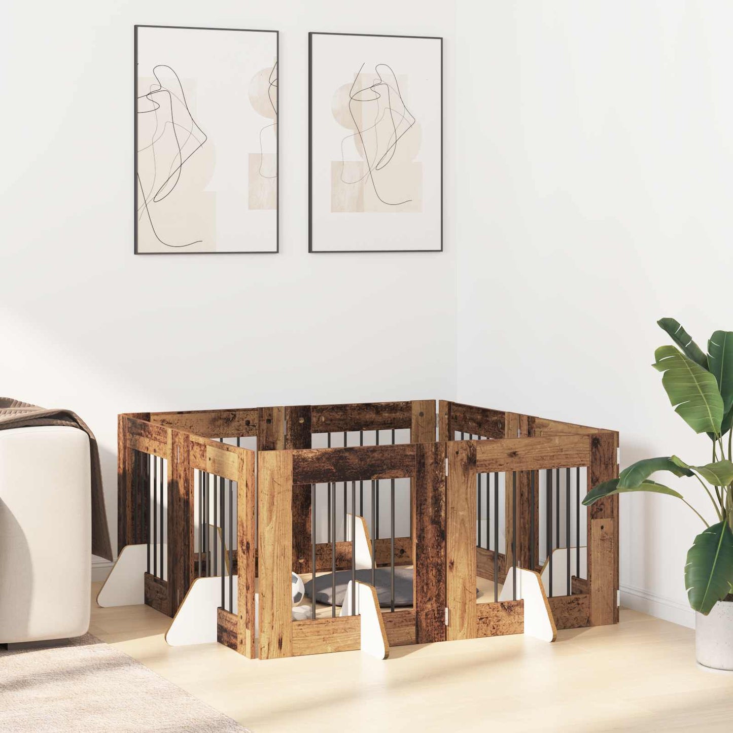 Dog Gate with Stands 8 pcs Old Wood 60 x 60 cm Engineered Wood