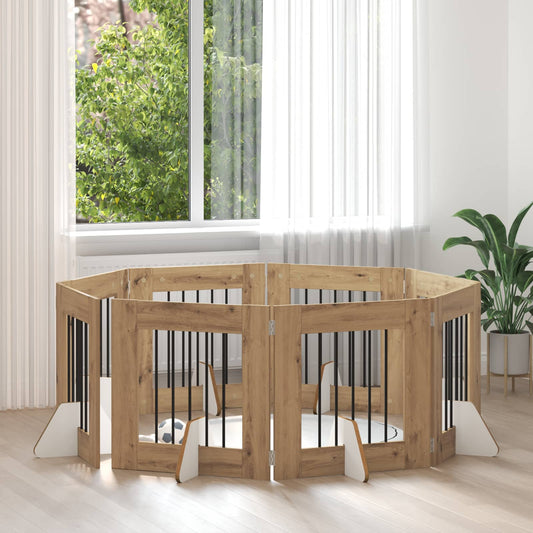 Foldable Dog Gate with Stands 8 pcs Artisan Oak 60 cm