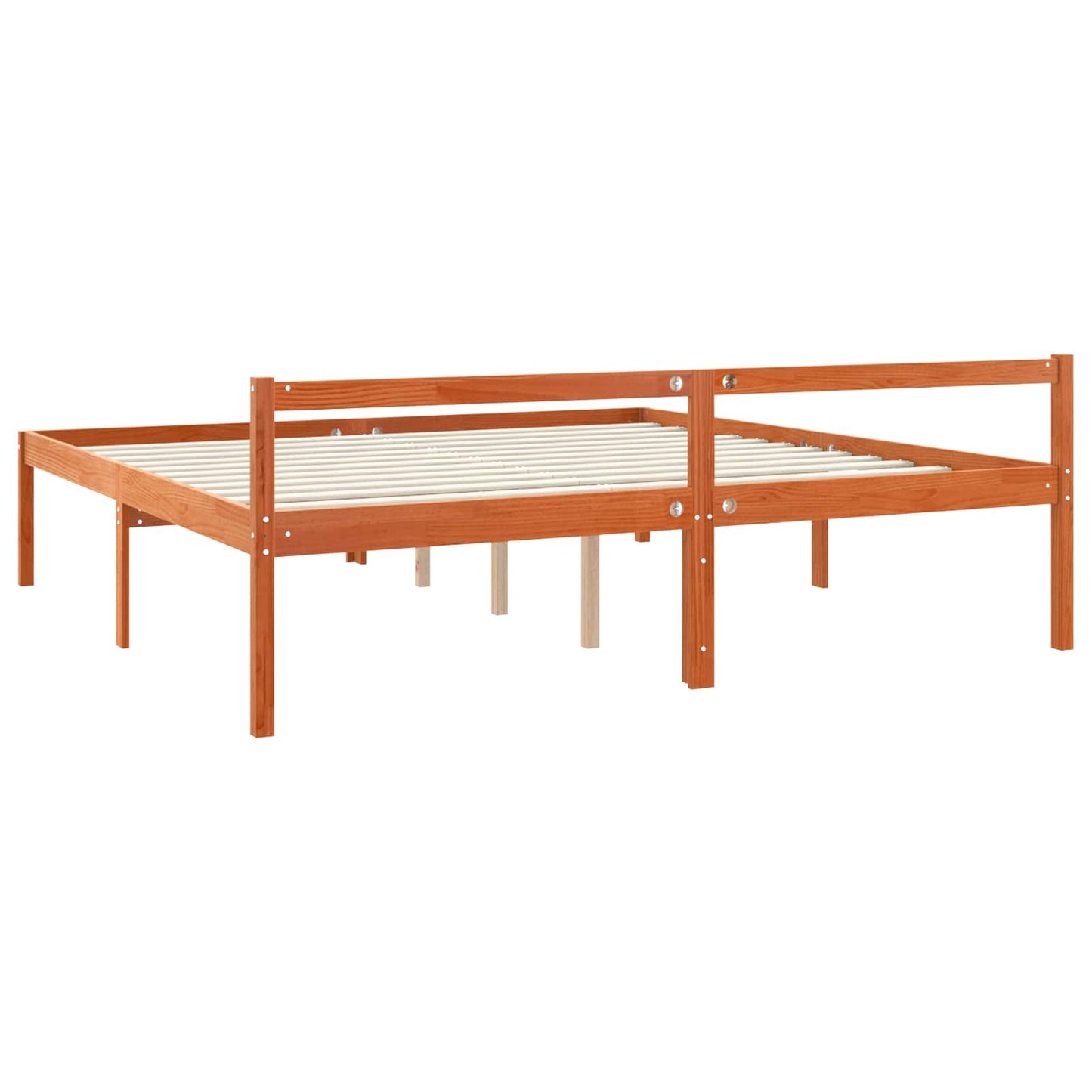 Bed Frame with Headboard Wax Brown 200 x 200 cm Solid Pine Wood