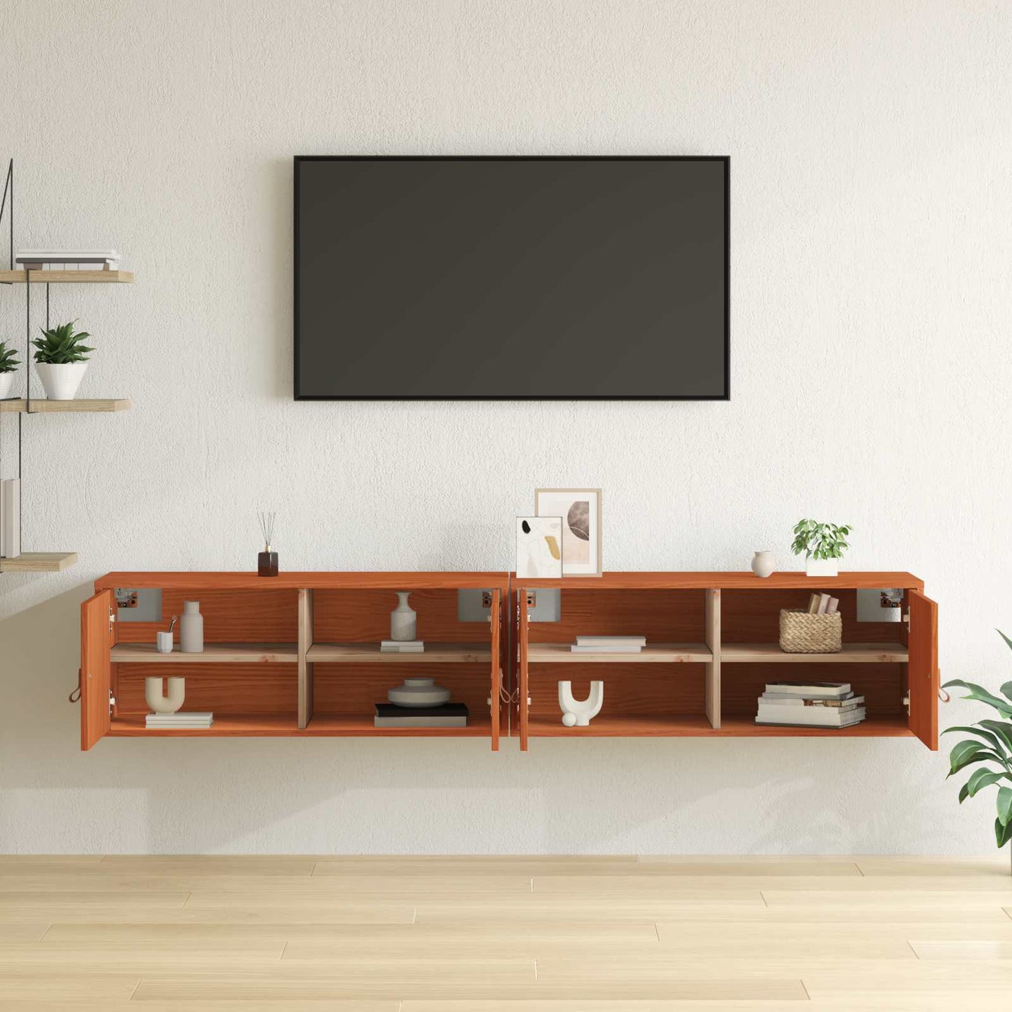 Wall Cabinet 2 pcs Wax Brown 80 x 30 x 30 cm Solid Pine Wood
