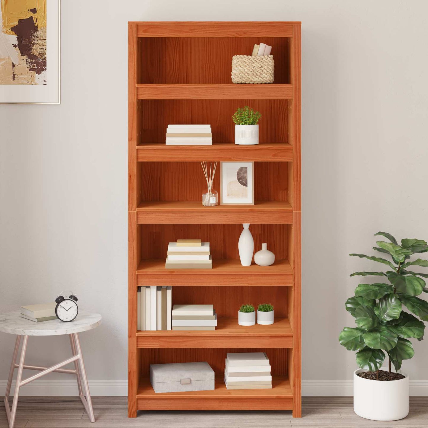 Book Cabinet Wax Brown 80 x 35 x 183 cm Solid Pine Wood