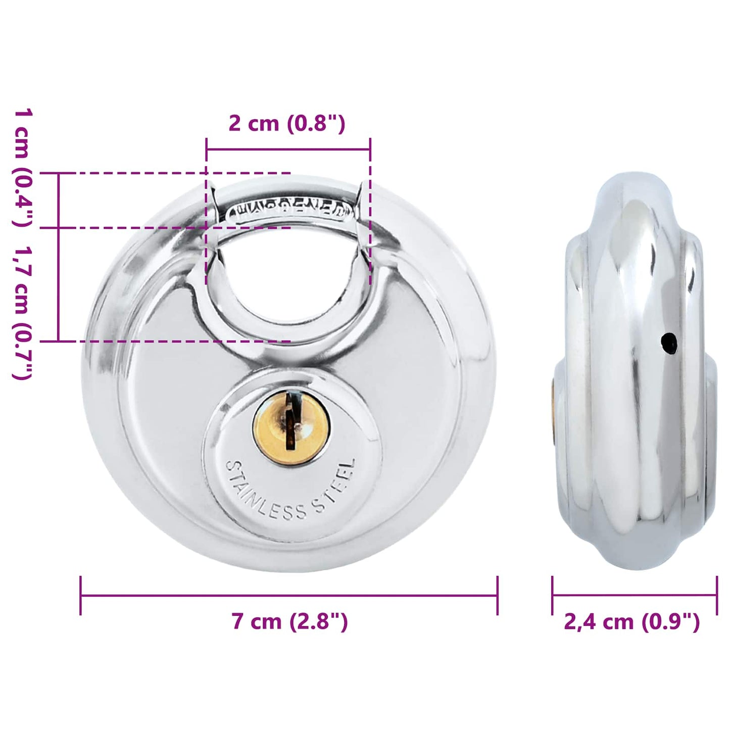 Discus Locks with Keys 6 pcs Silver 7 x 2.4 x 7 cm