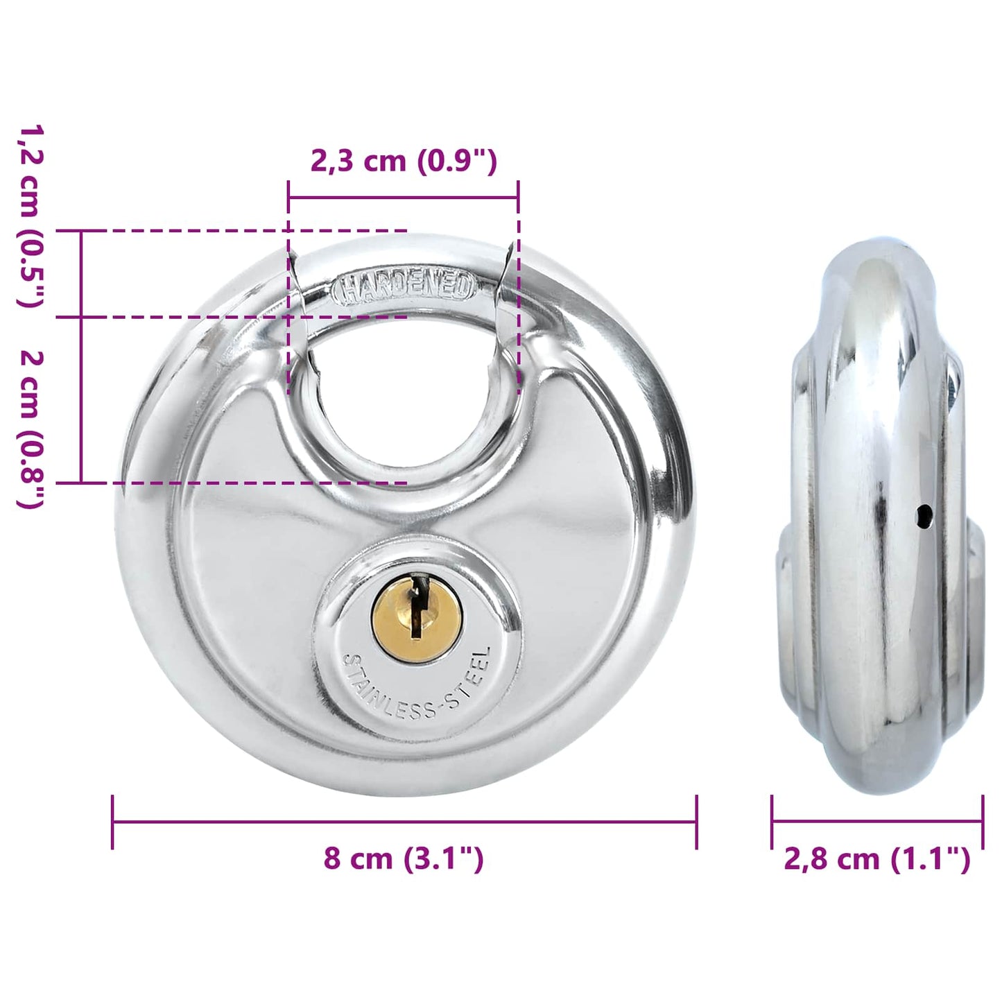 Discus Locks with Keys 2 pcs Silver 8 x 2.8 x 8 cm