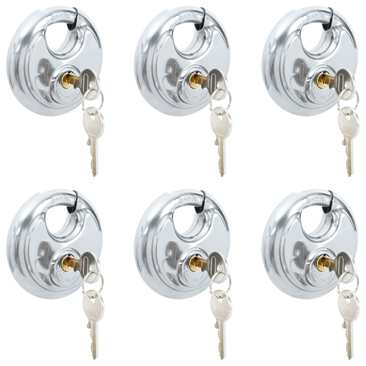 Discus Locks with Keys 6 pcs Silver 8 x 2.8 x 8 cm