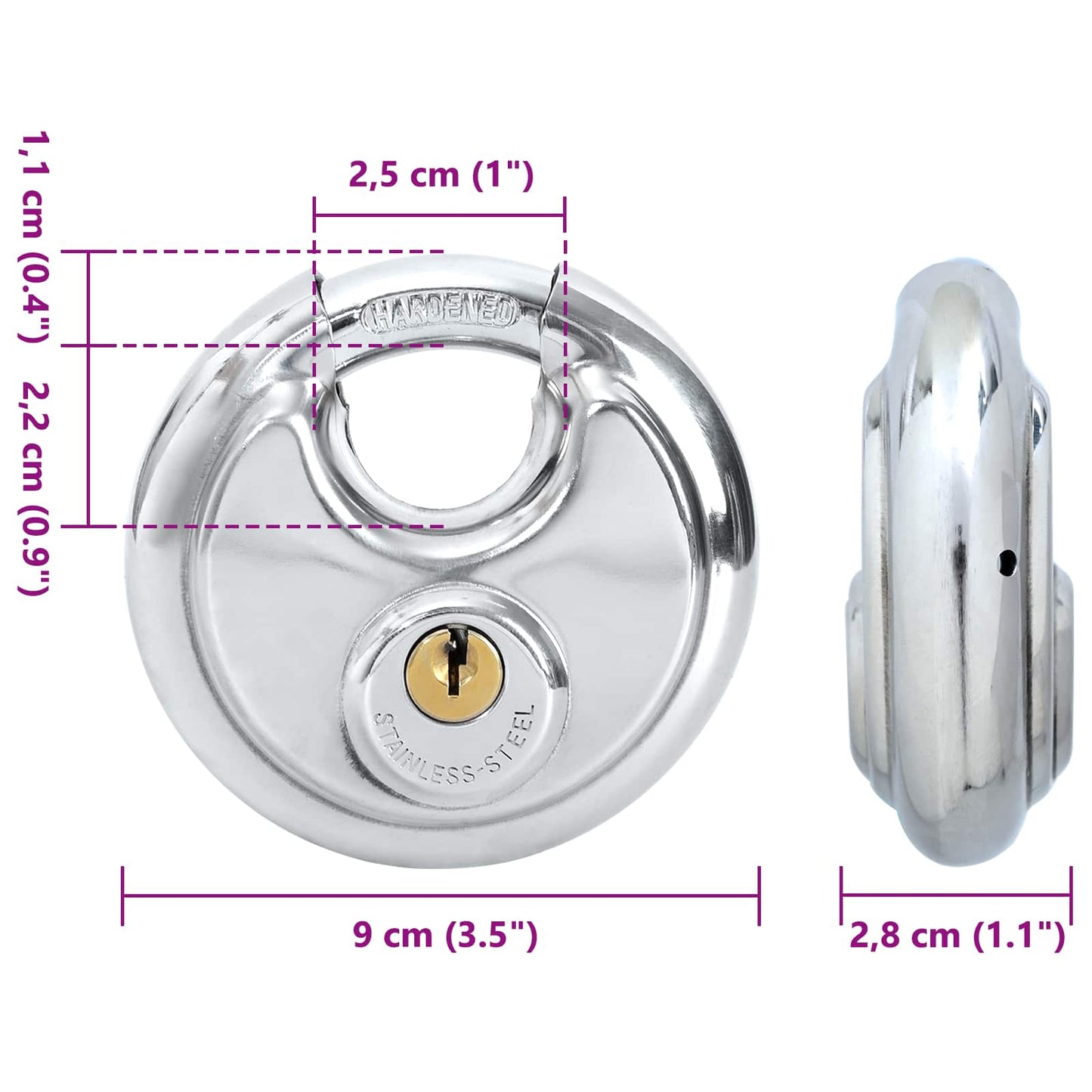 Discus Locks with Keys 2 pcs Silver 9 x 2.8 x 9 cm