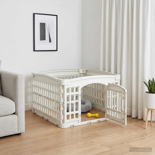 4 Panel Dog Playpen 60 x 60 x 38 cm Plastic White Foldable