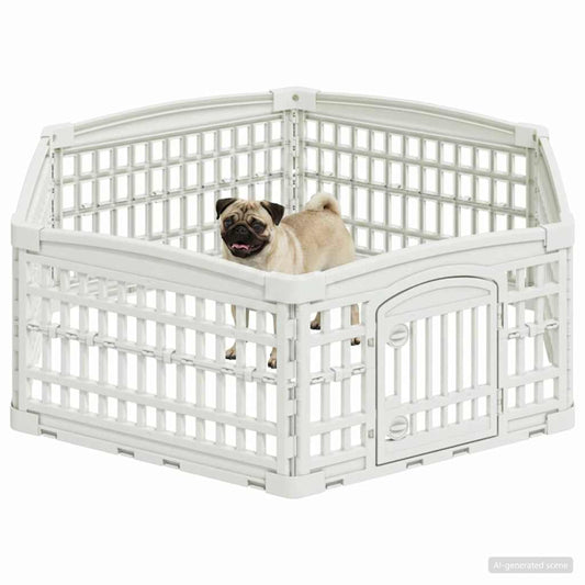 6 Panel Dog Playpen 122 x 106.5 x 40 cm Plastic White Foldable