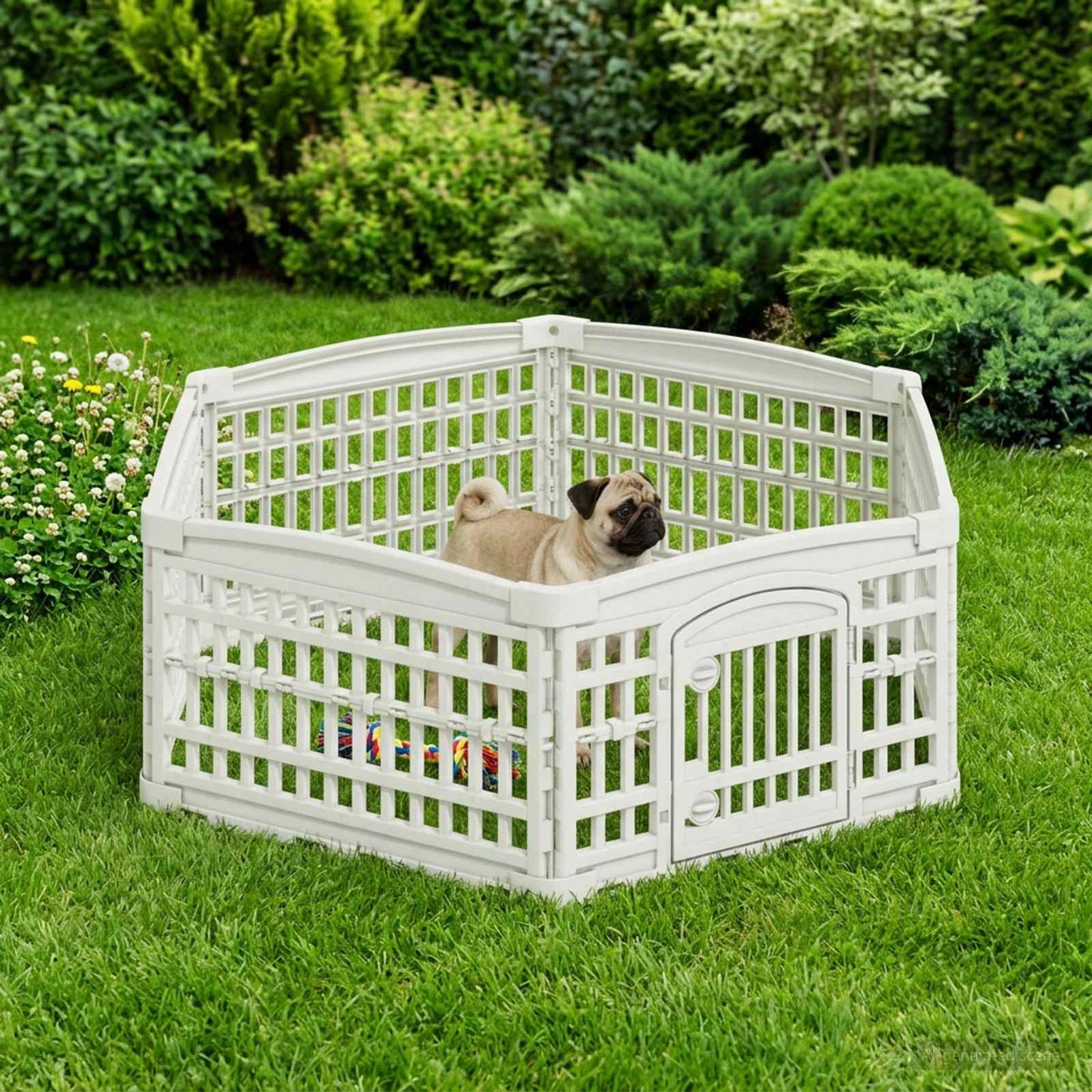 6 Panel Dog Playpen 122 x 106.5 x 40 cm Plastic White Foldable