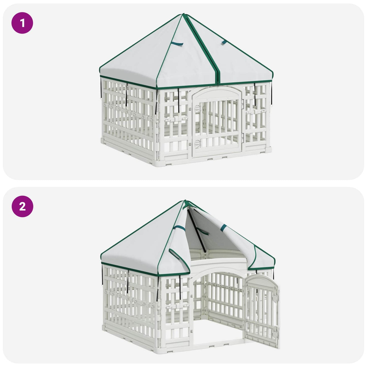 4 Panel Dog Playpen with Roof 88 x 88 x 112 cm Plastic White