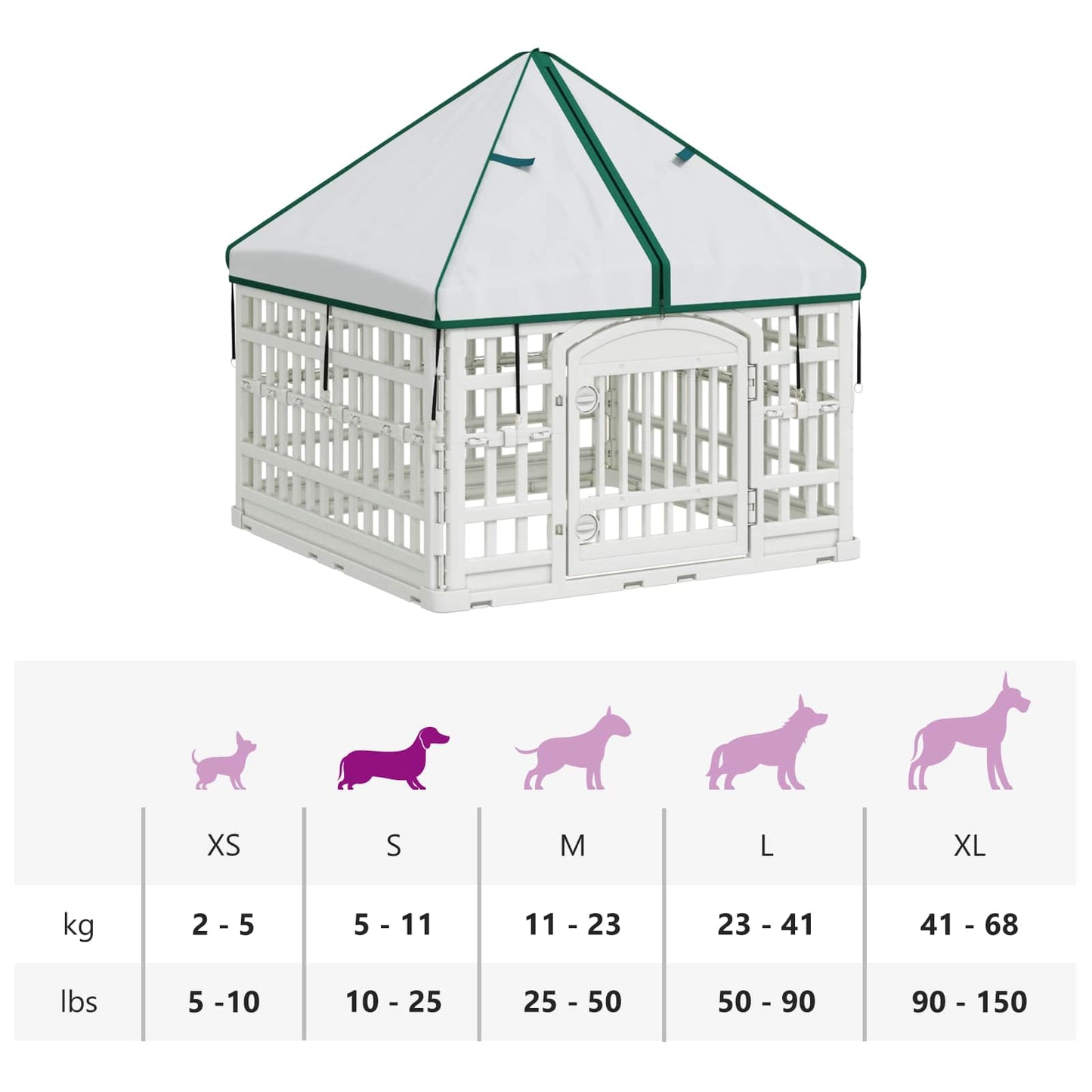4 Panel Dog Playpen with Roof 88 x 88 x 112 cm Plastic White
