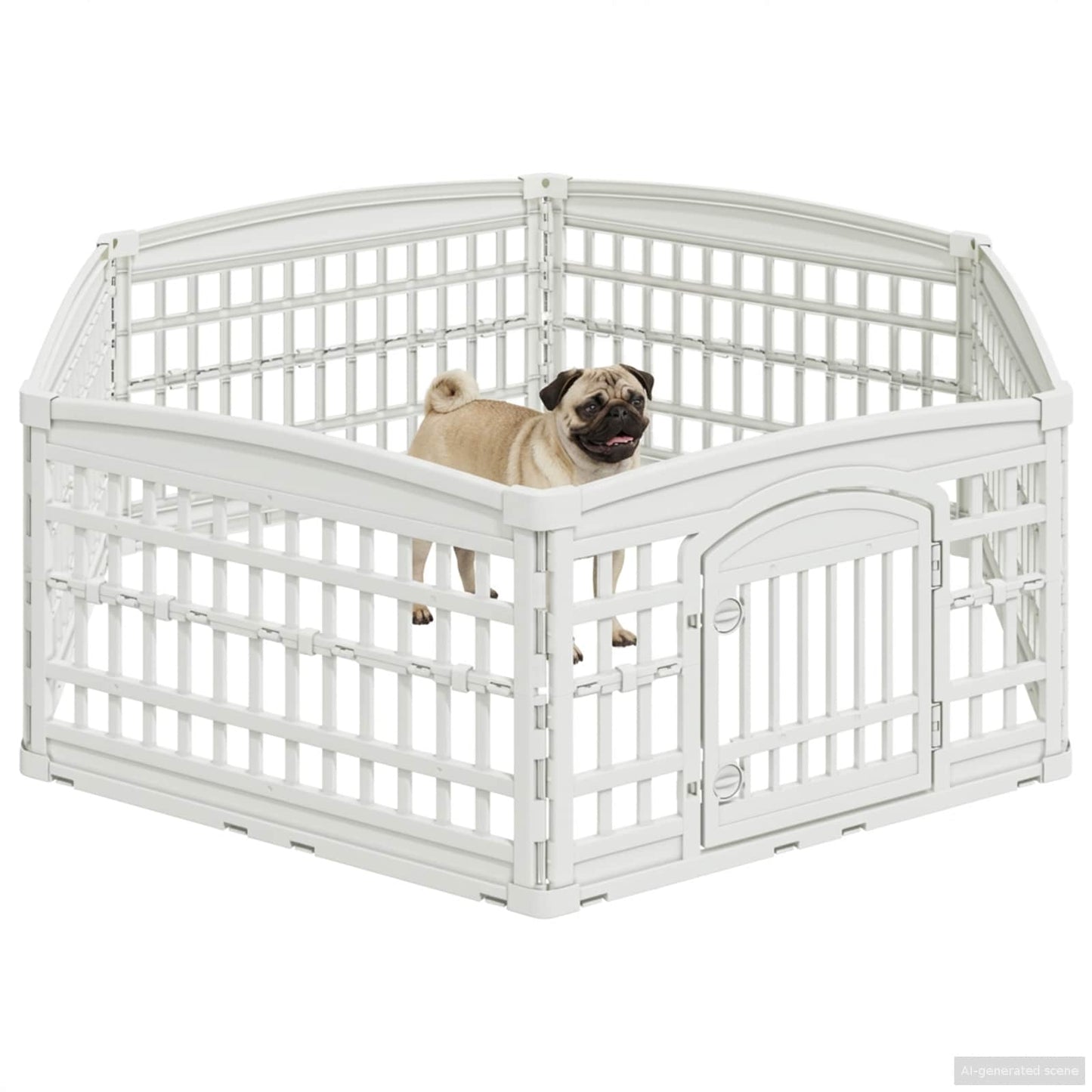 6 Panel Dog Playpen 177.5 x 154.5 x 58 cm Plastic White