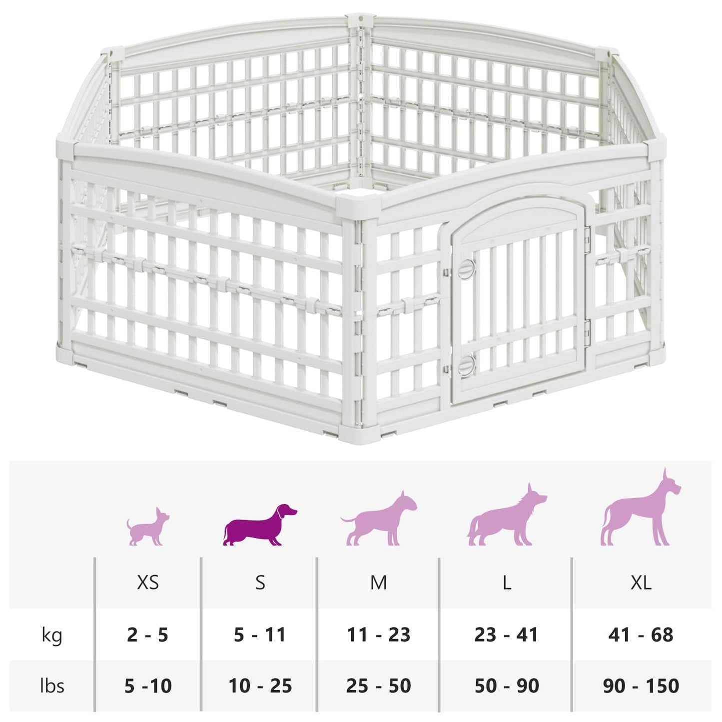 6 Panel Dog Playpen 177.5 x 154.5 x 58 cm Plastic White