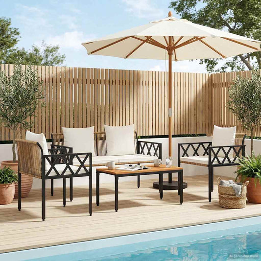 Outdoor Furniture Set 4 pcs Brown and Cream White Poly Rattan