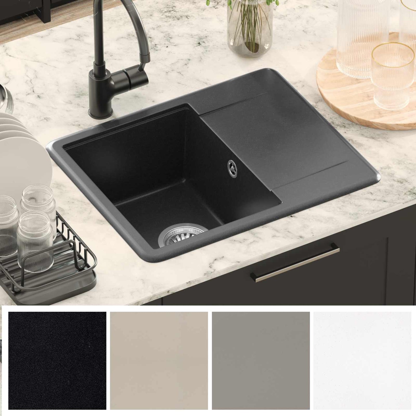 Sink Black 560 x 460 mm 80% Quartz and 20% Resin