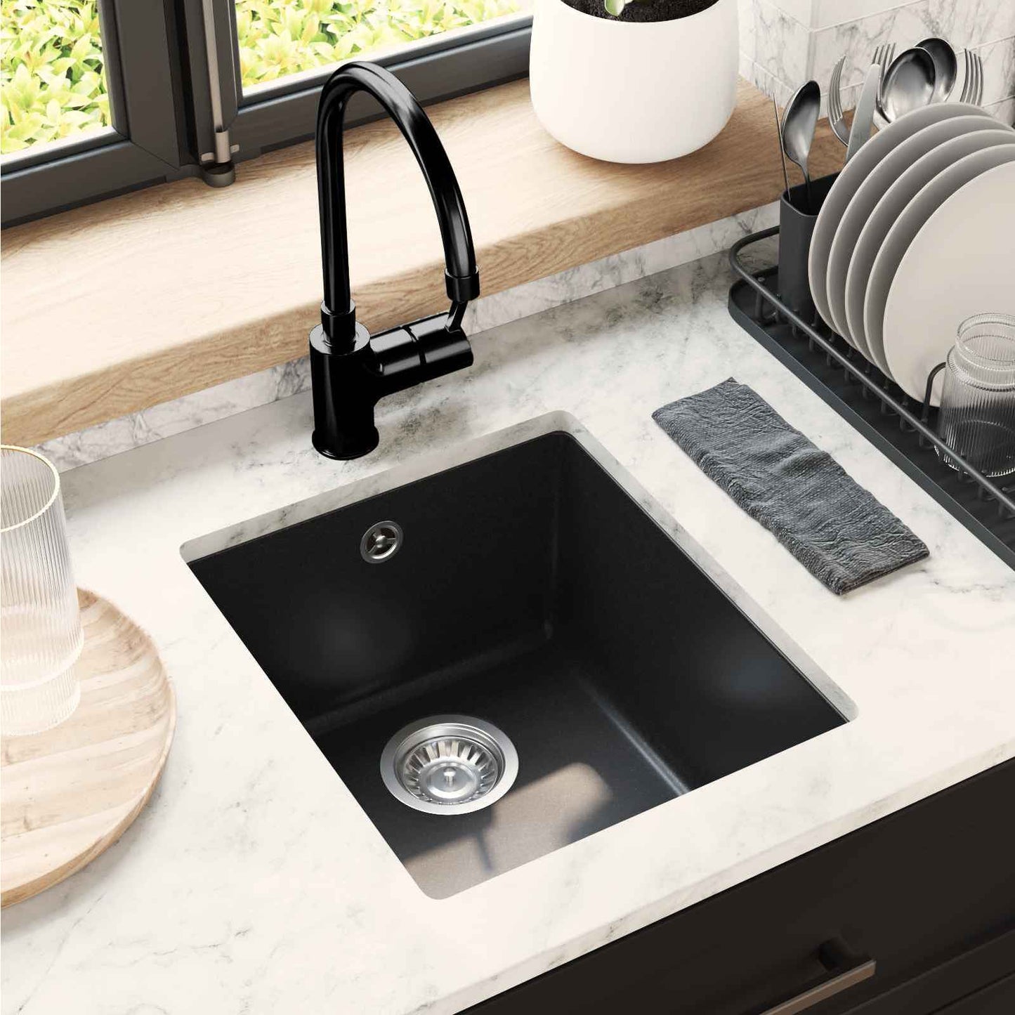 Sink Black 370 x 460 mm 80% Quartz and 20% Resin