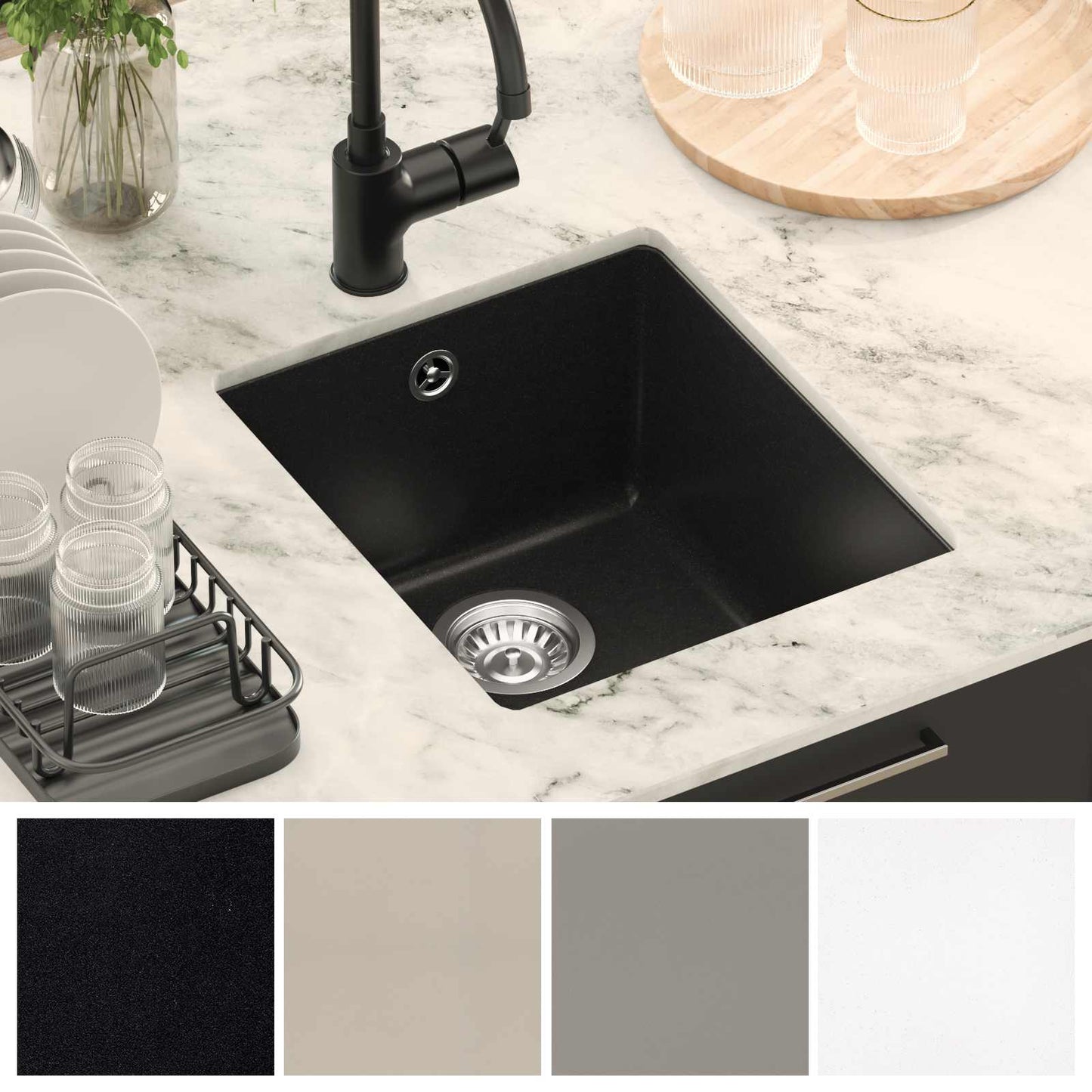 Sink Black 370 x 460 mm 80% Quartz and 20% Resin