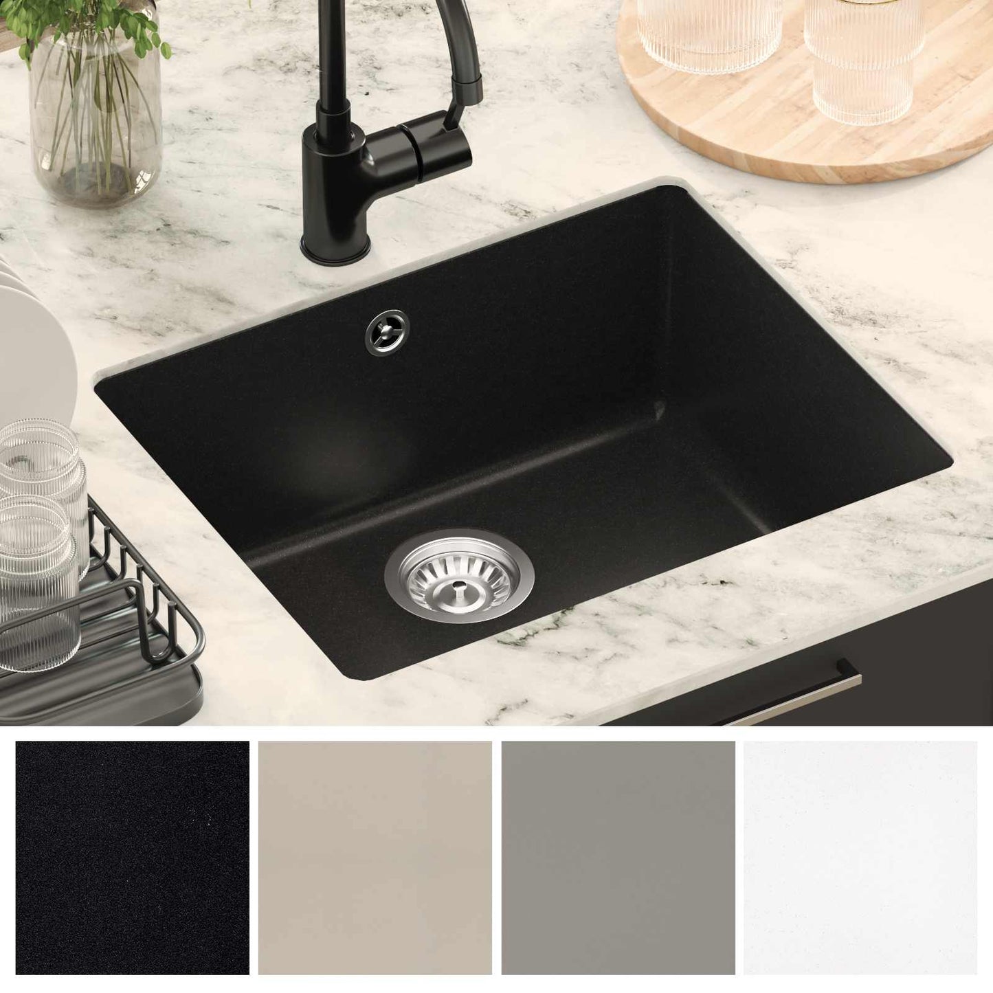 Sink Black 530 x 460 mm 80% Quartz and 20% Resin