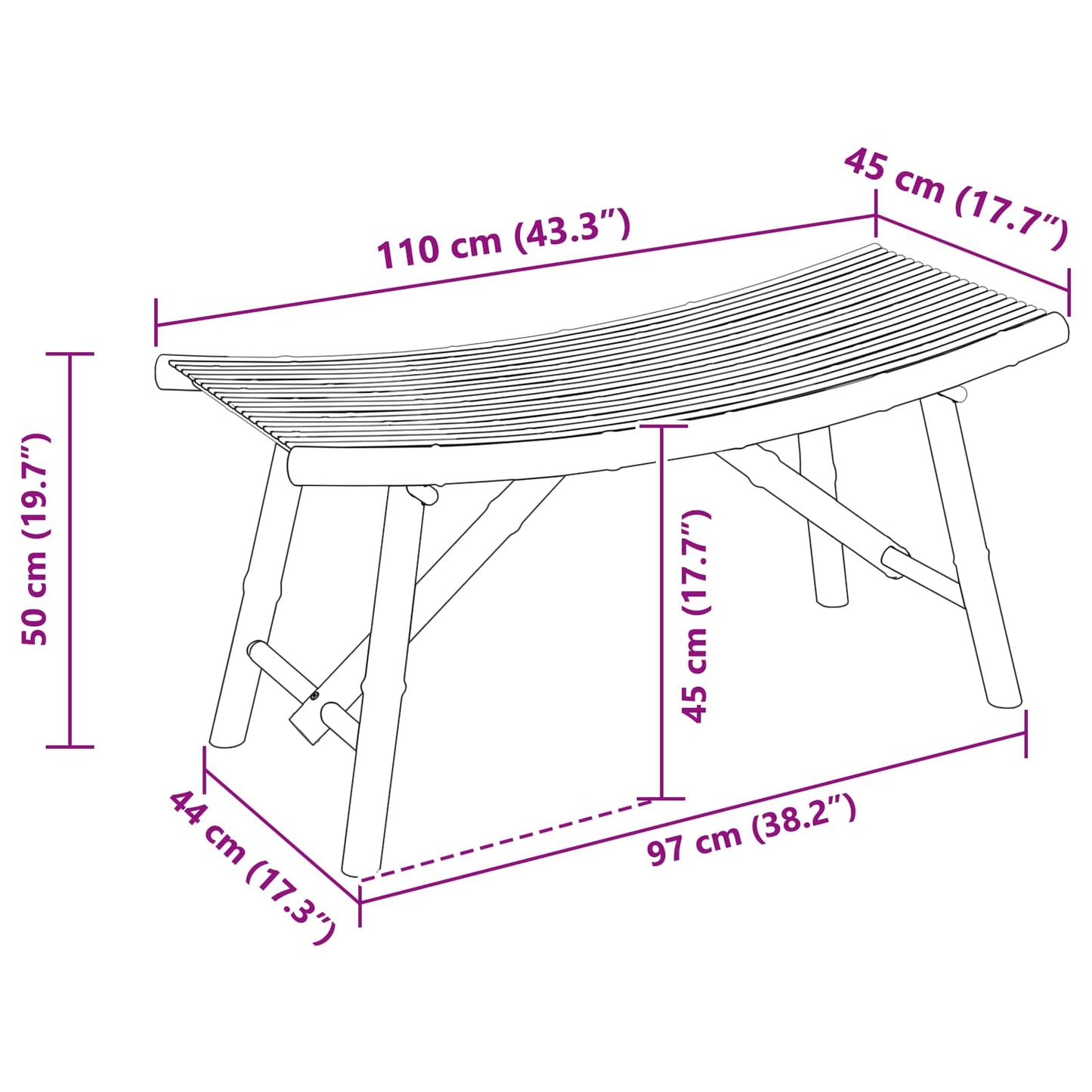 Garden Bench Natural 110 x 45 x 50 cm Bamboo