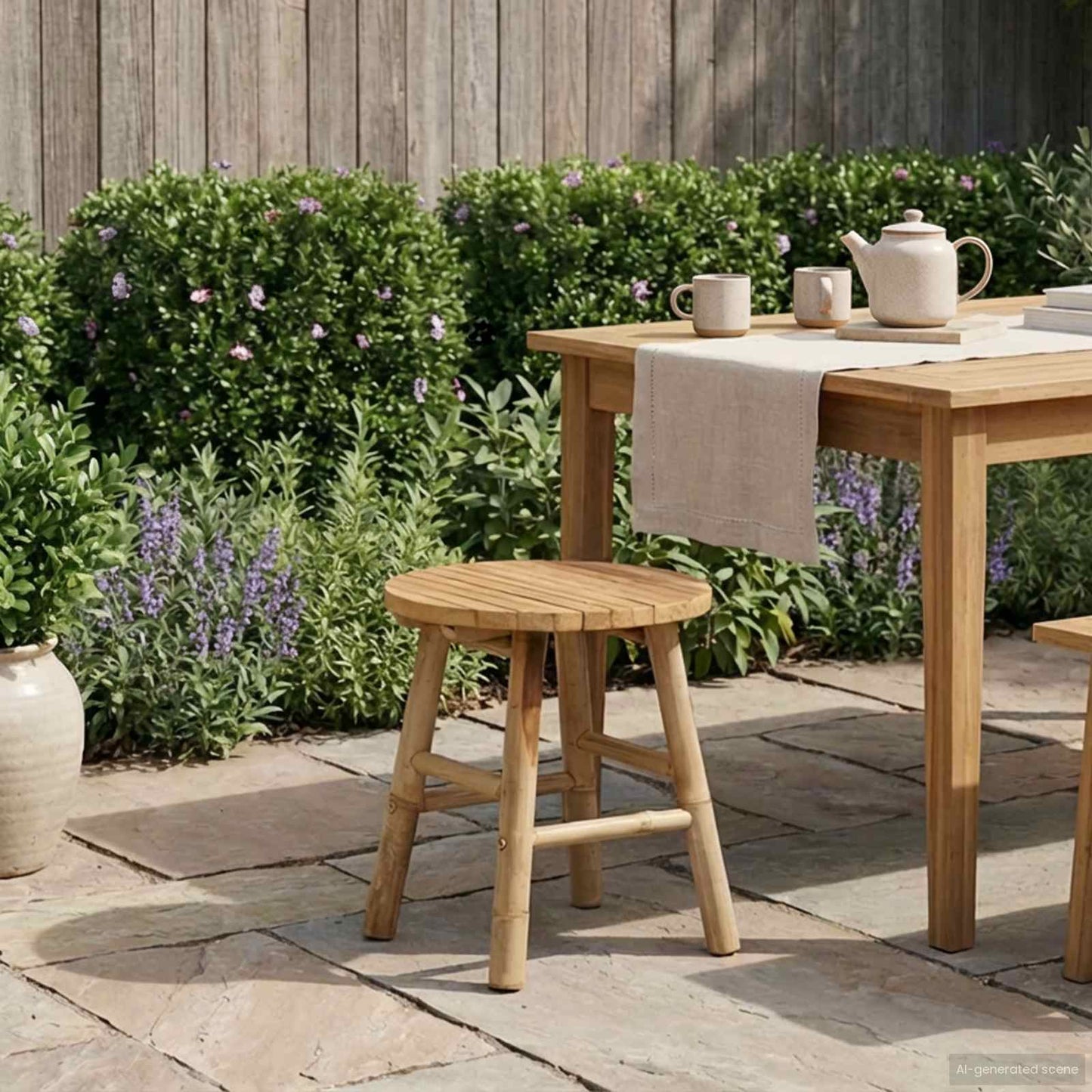 Garden Stool Light Brown Ø 38 x 42 cm Bamboo