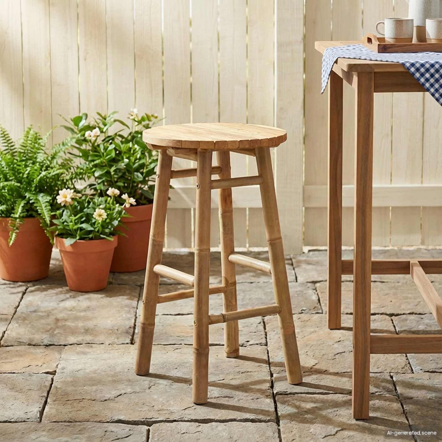 Garden Stool Natural Ø 38 x 68 cm Bamboo