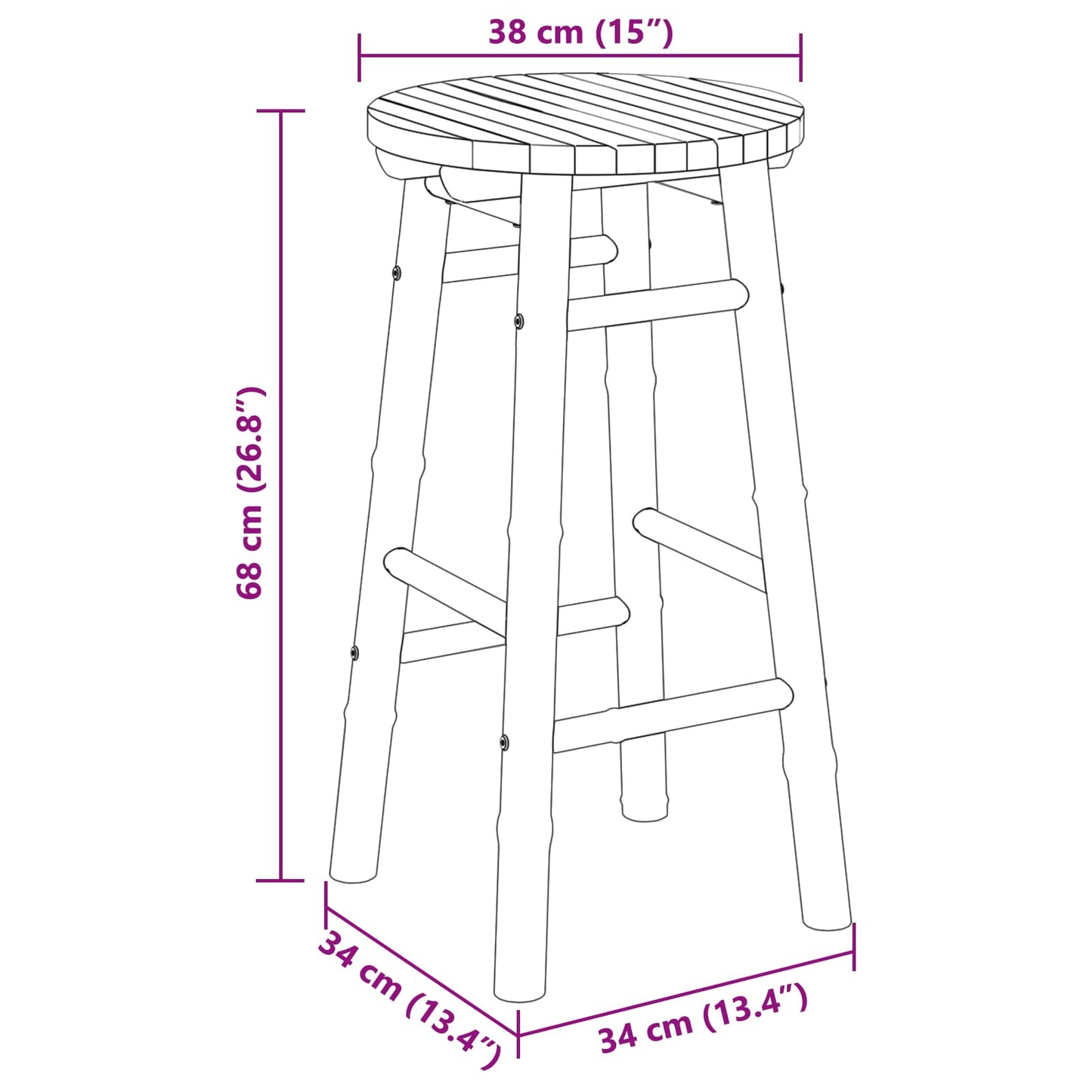 Garden Stool Natural Ø 38 x 68 cm Bamboo
