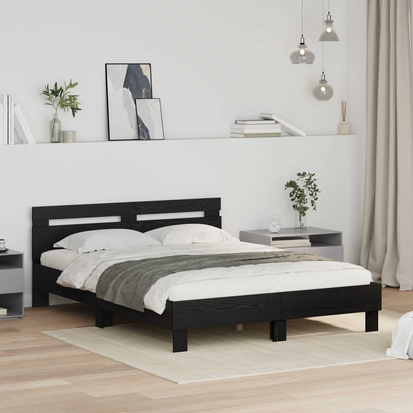 Bed Frame with Headboard Black Oak 120 x 200 cm Engineered Wood