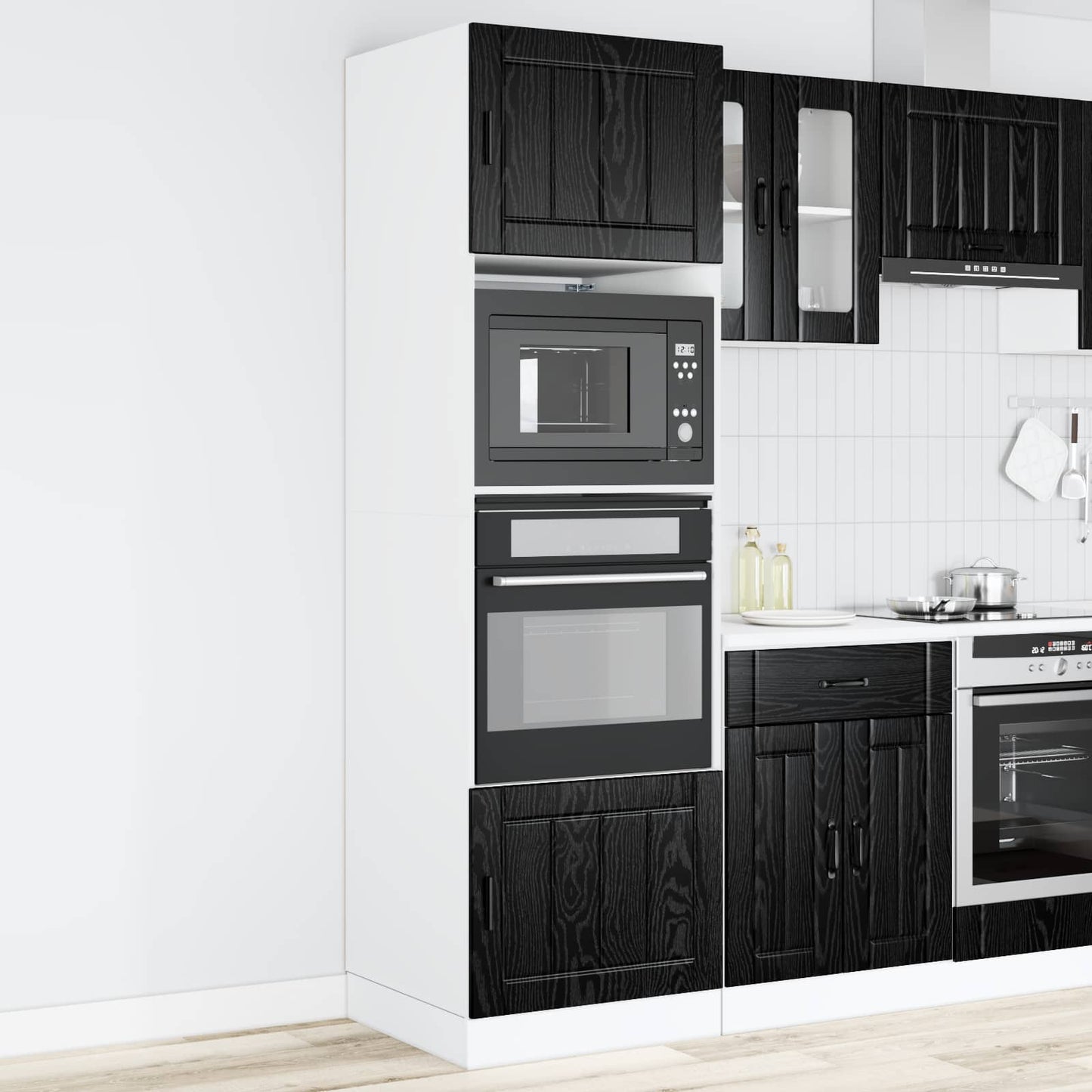 Oven Cabinet PORTO Black Oak 60 x 57 x 207 cm Engineered Wood