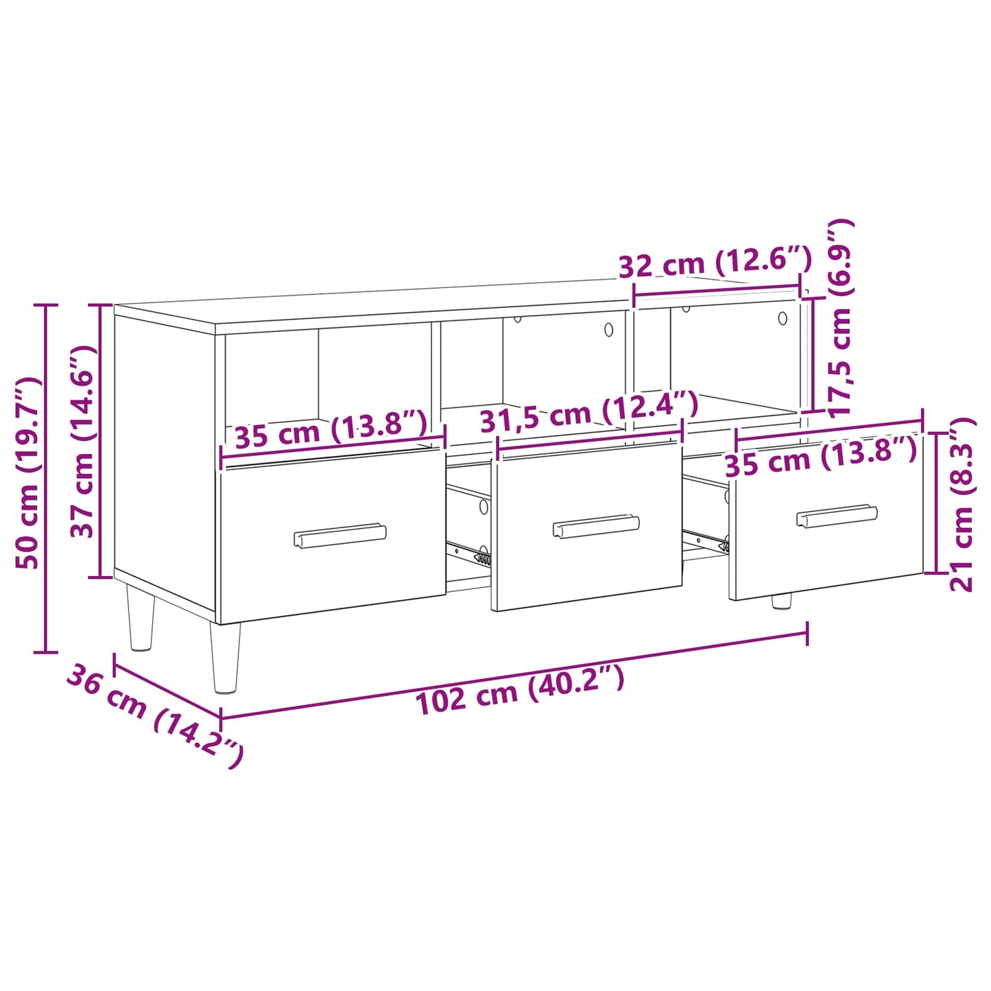 TV Cabinet Old Wood 102 x 36 x 50 cm Engineered Wood