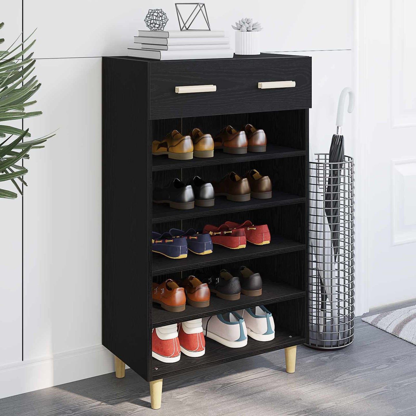 Shoe Cabinet 60 x 35 x 105 cm Engineered Wood Black Oak