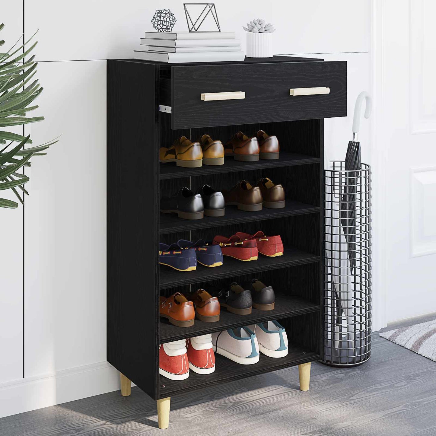 Shoe Cabinet 60 x 35 x 105 cm Engineered Wood Black Oak
