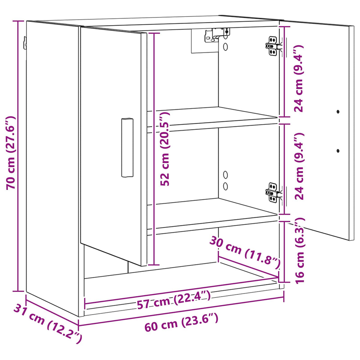 Wall Cabinet 60 x 31 x 70 cm Engineered Wood Artisan Oak