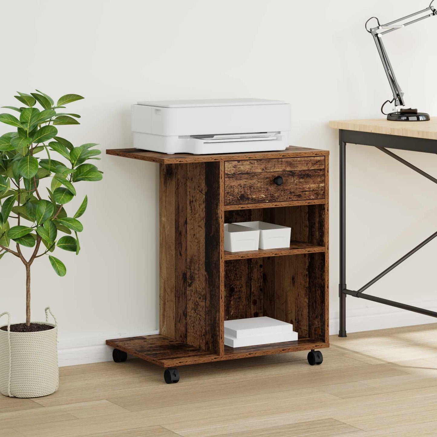 Printer Stand Plain Old Wood 60 x 40 x 68.5 cm Engineered Wood