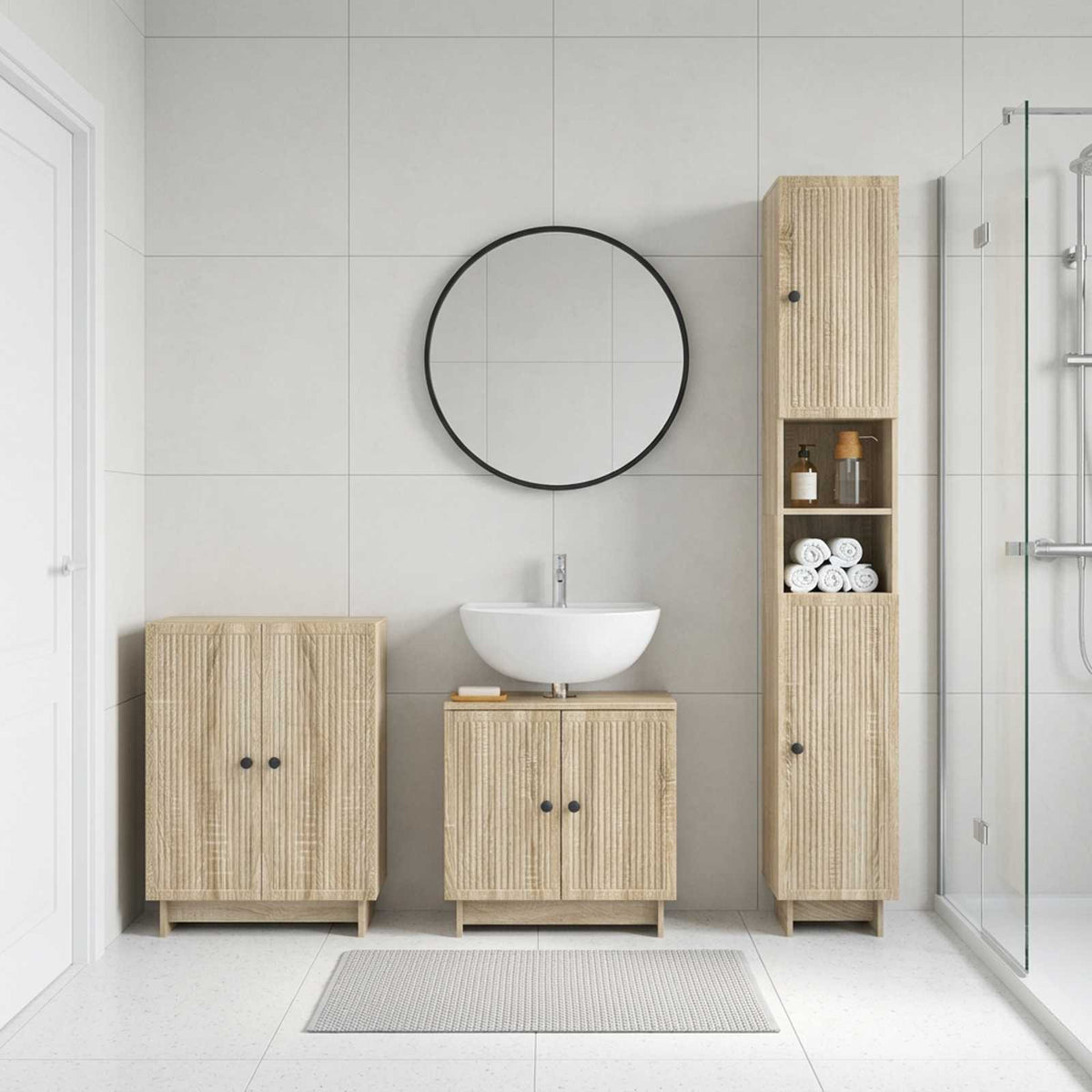3 Piece Bathroom Cabinet Set EDE Sonoma Oak Engineered Wood