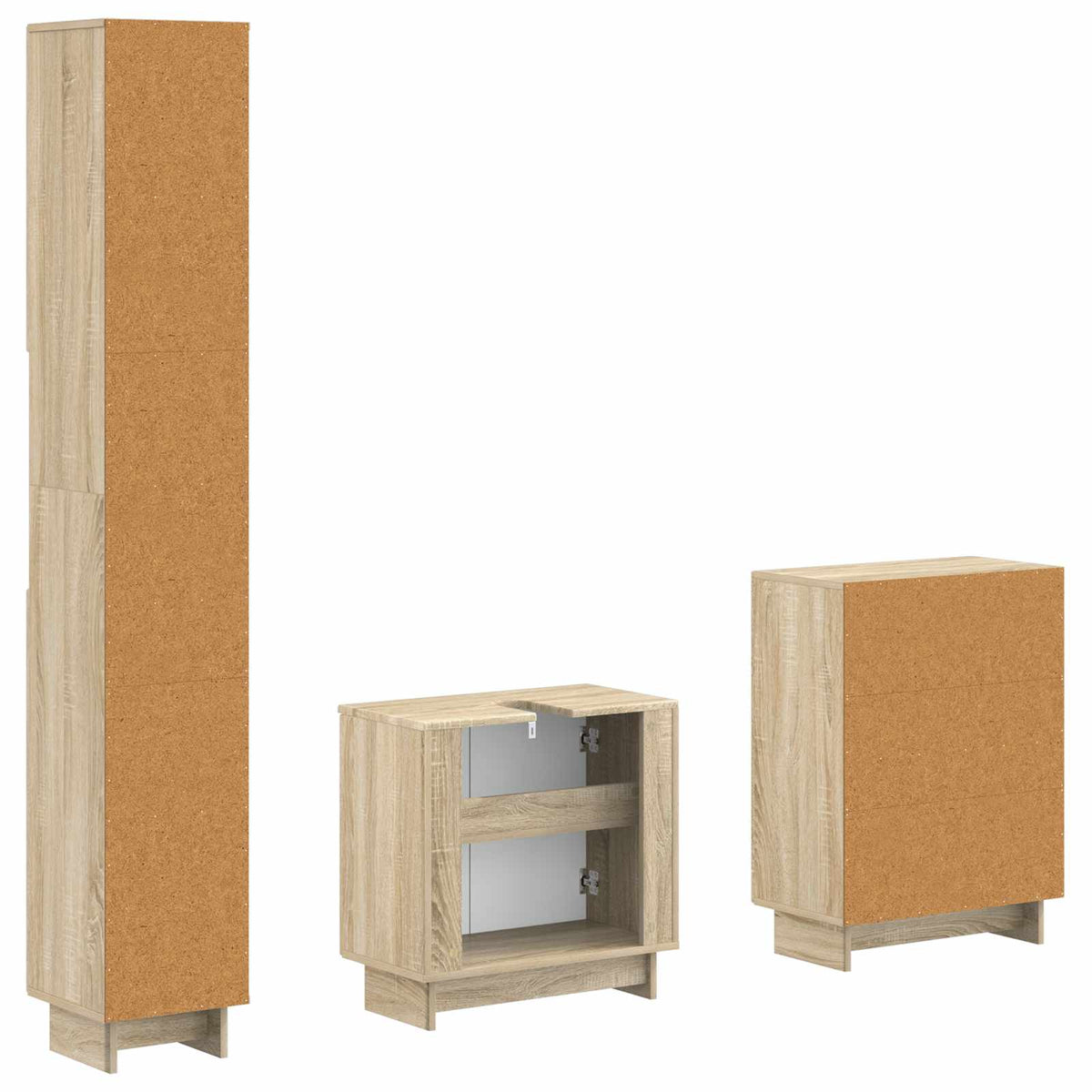 3 Piece Bathroom Cabinet Set EDE Sonoma Oak Engineered Wood