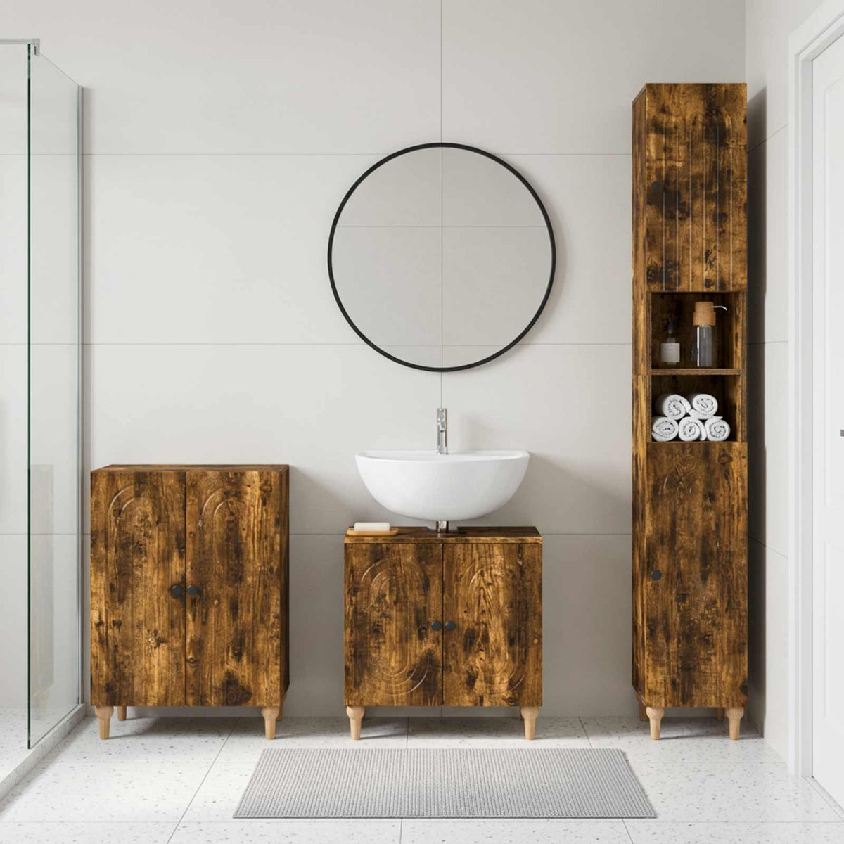 3 Piece Bathroom Cabinet Set ALKMAAR Smoked Oak Engineered Wood