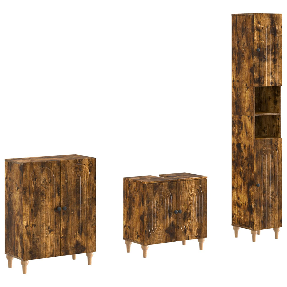 3 Piece Bathroom Cabinet Set ALKMAAR Smoked Oak Engineered Wood