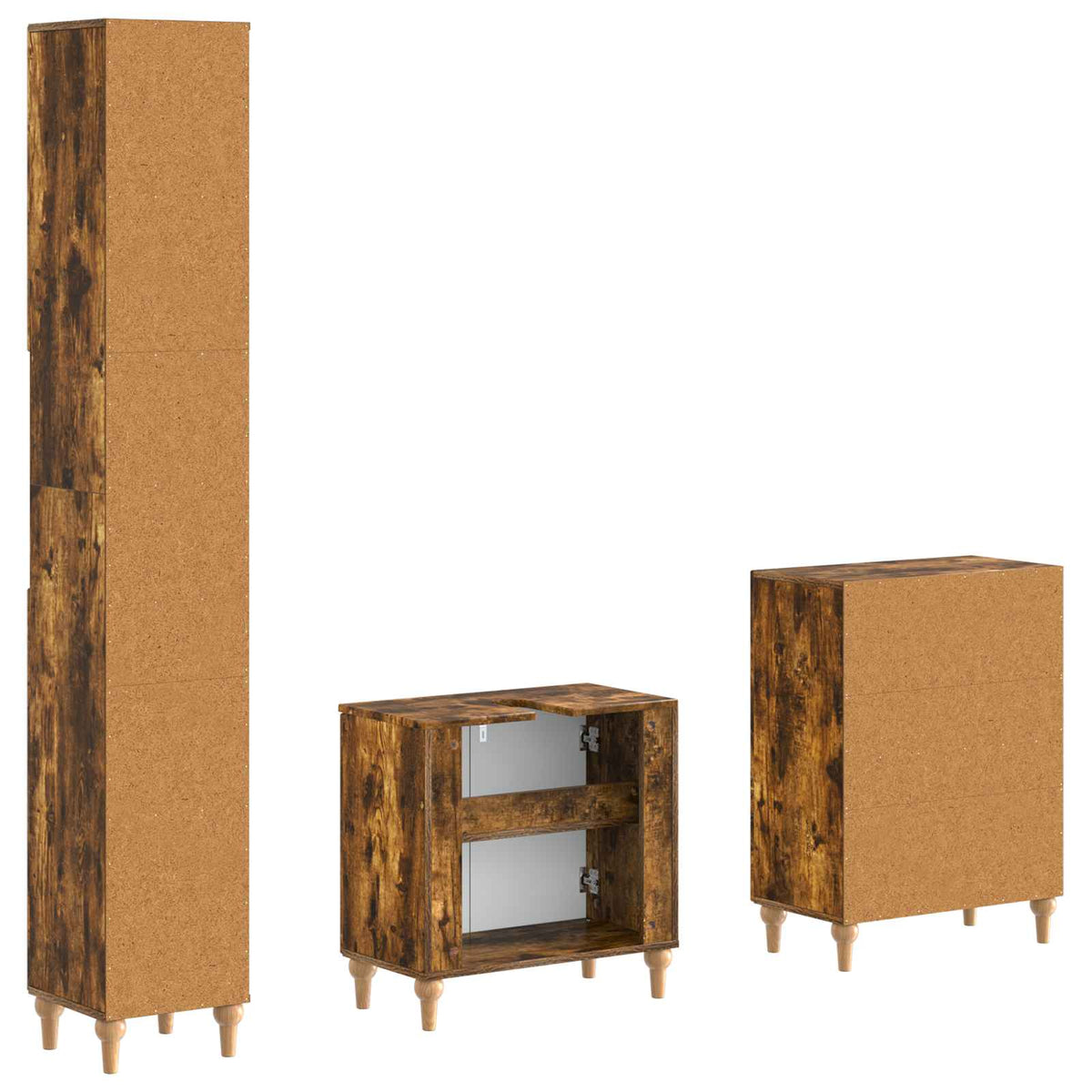 3 Piece Bathroom Cabinet Set ALKMAAR Smoked Oak Engineered Wood