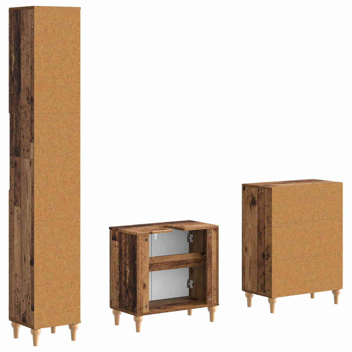 3 Piece Bathroom Cabinet Set ALKMAAR Old Wood Engineered Wood