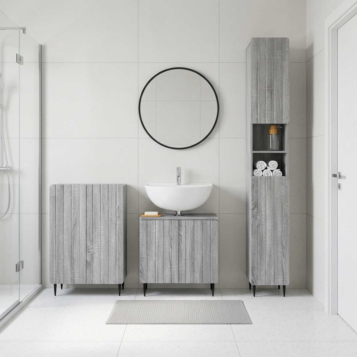 3 Piece Bathroom Cabinet Set ZWOLLE Grey Sonoma Engineered Wood