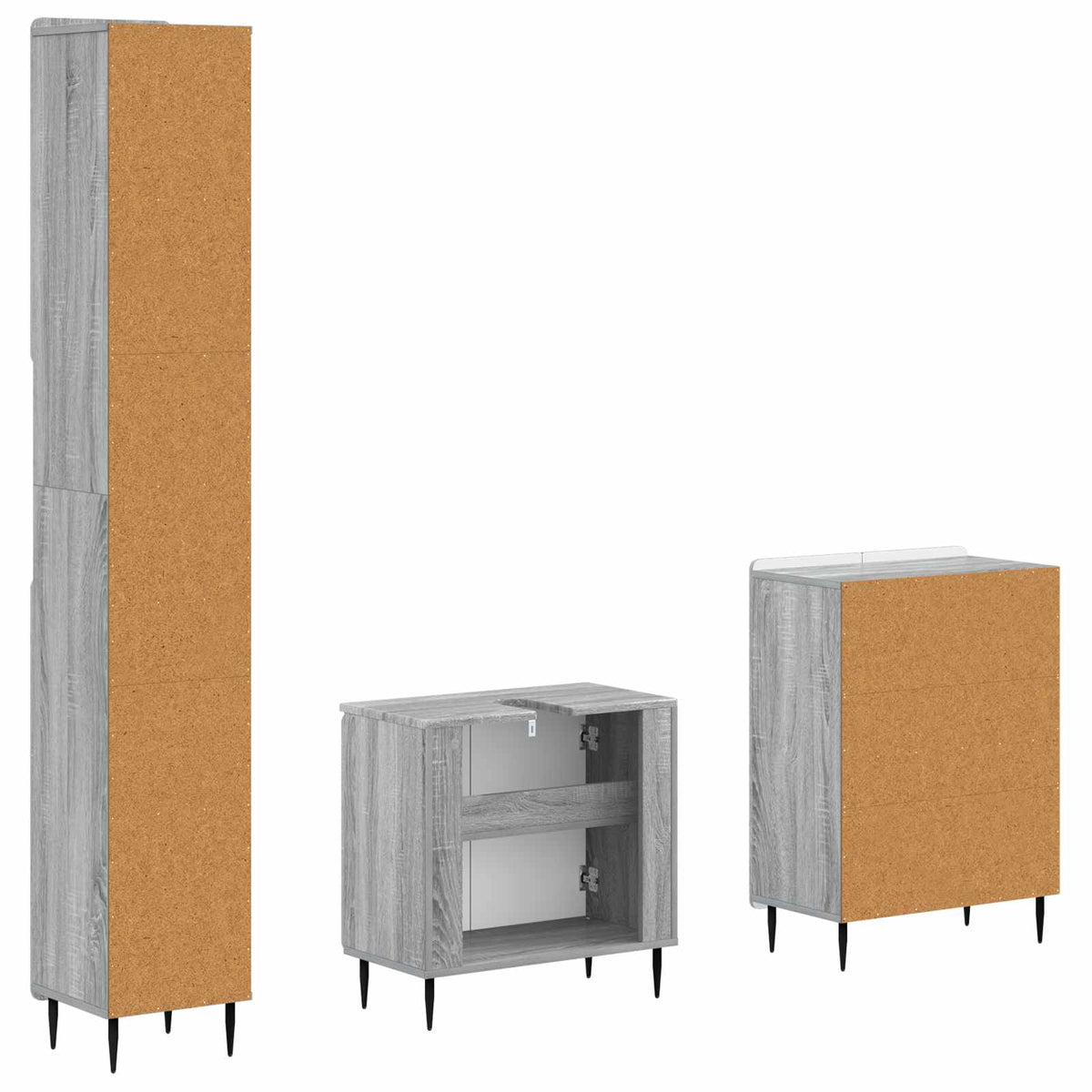 3 Piece Bathroom Cabinet Set ZWOLLE Grey Sonoma Engineered Wood