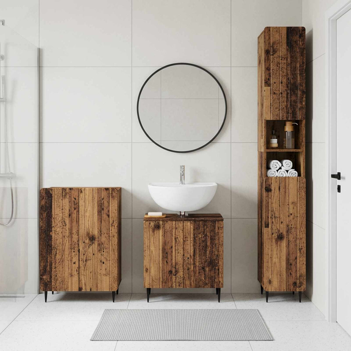3 Piece Bathroom Cabinet Set ZWOLLE Old Wood Engineered Wood