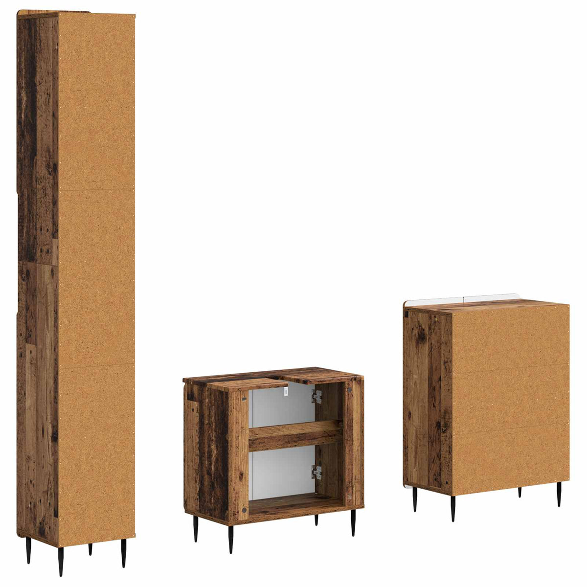 3 Piece Bathroom Cabinet Set ZWOLLE Old Wood Engineered Wood