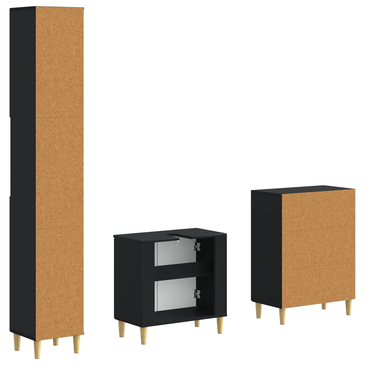 3 Piece Bathroom Cabinet Set ARNHEM Black Engineered Wood