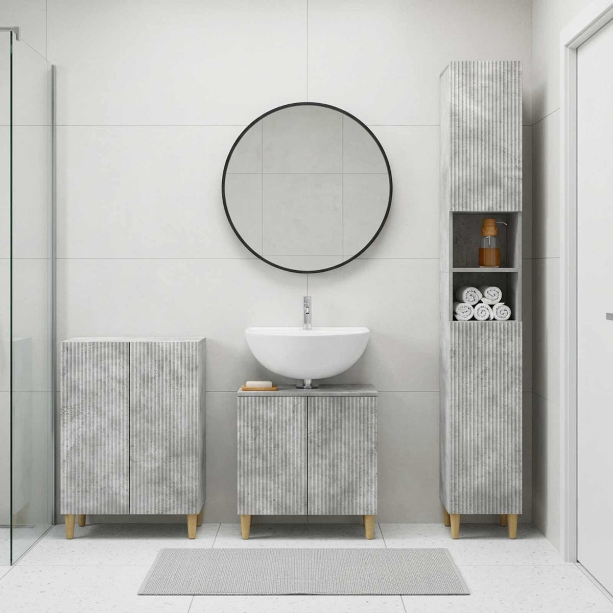 3 Piece Bathroom Cabinet Set ARNHEM Concrete Grey